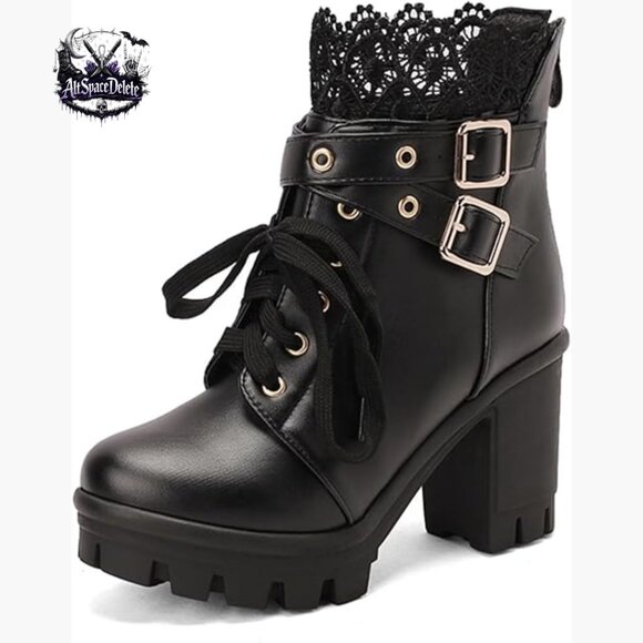 Shoes - Goth Platform Ankle Boots Chunky Heels Zipper Lace Buckle Punk Cosplay